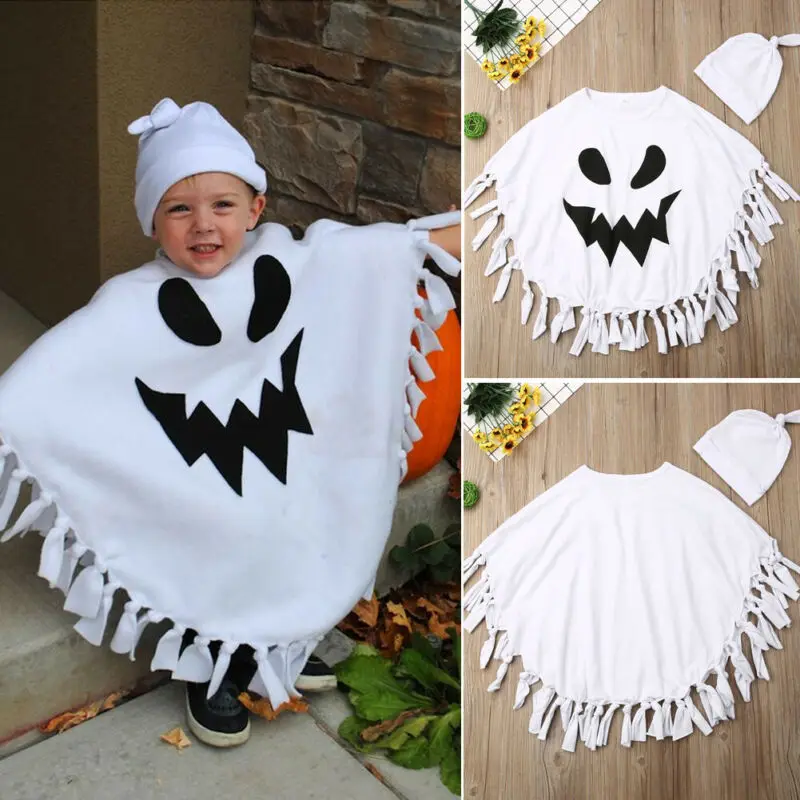 Изысканная детская одежда для маленьких мальчиков; белый плащ для маленьких мальчиков; Необычные толстовки на Хэллоуин; длинный плащ; шляпа