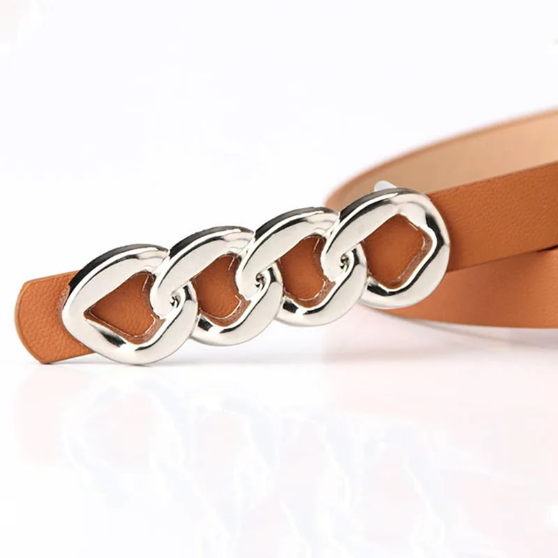 Fashion Gold Silver Metal Buckle Women Belts Chain Buckle Leather Thin Belt for Dress Shirts Female Ladies Girls Belts black leather belt womens