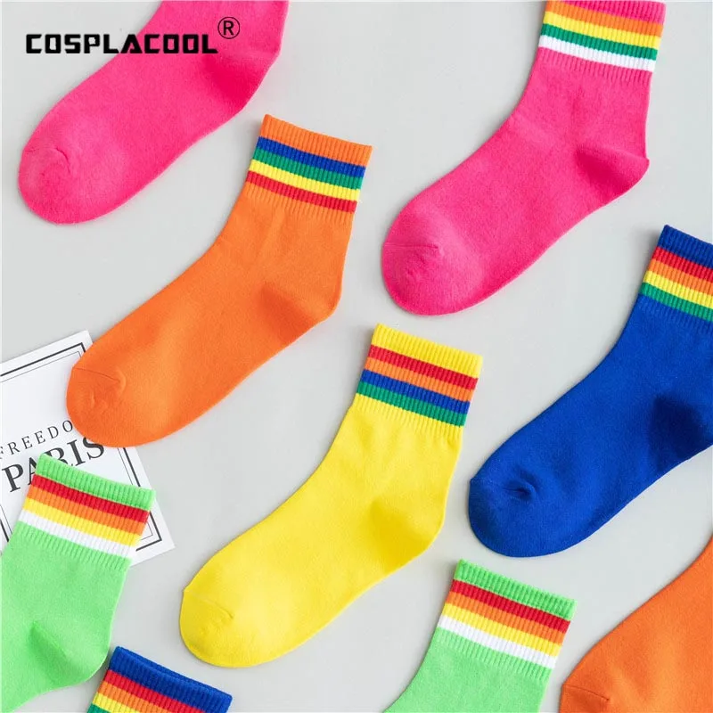 Корейские полосатые радужные носки хлопковые короткие носки Sokken колледж забавные Женские носочки для девочек красочные скейтборды Cool Meias Calcetines