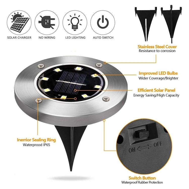 8LED солнечные наземные огни похороненный освещение безопасности Открытый Сад водонепроницаемый светильник для двора палуба украшение пола
