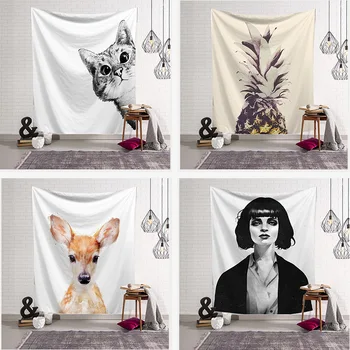 

Women Cat Deer Printed 3D Art Carpet Landscape Tapestry Home Decor Wall Hanging 2 Sizes