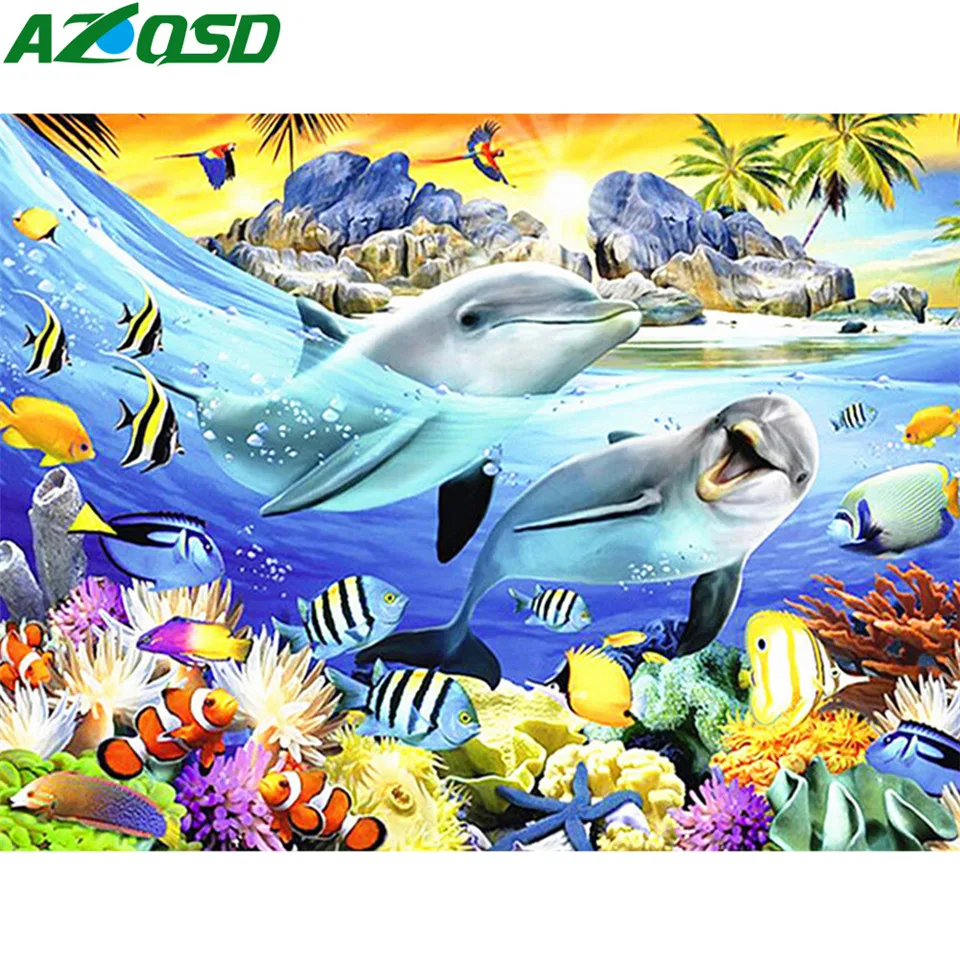 

AZQSD Full Square Diamond Painting Dolphin Cross Stitch 5d Diy Crystal Embroidery Sale Animal Home Decor Handicrafts Gift