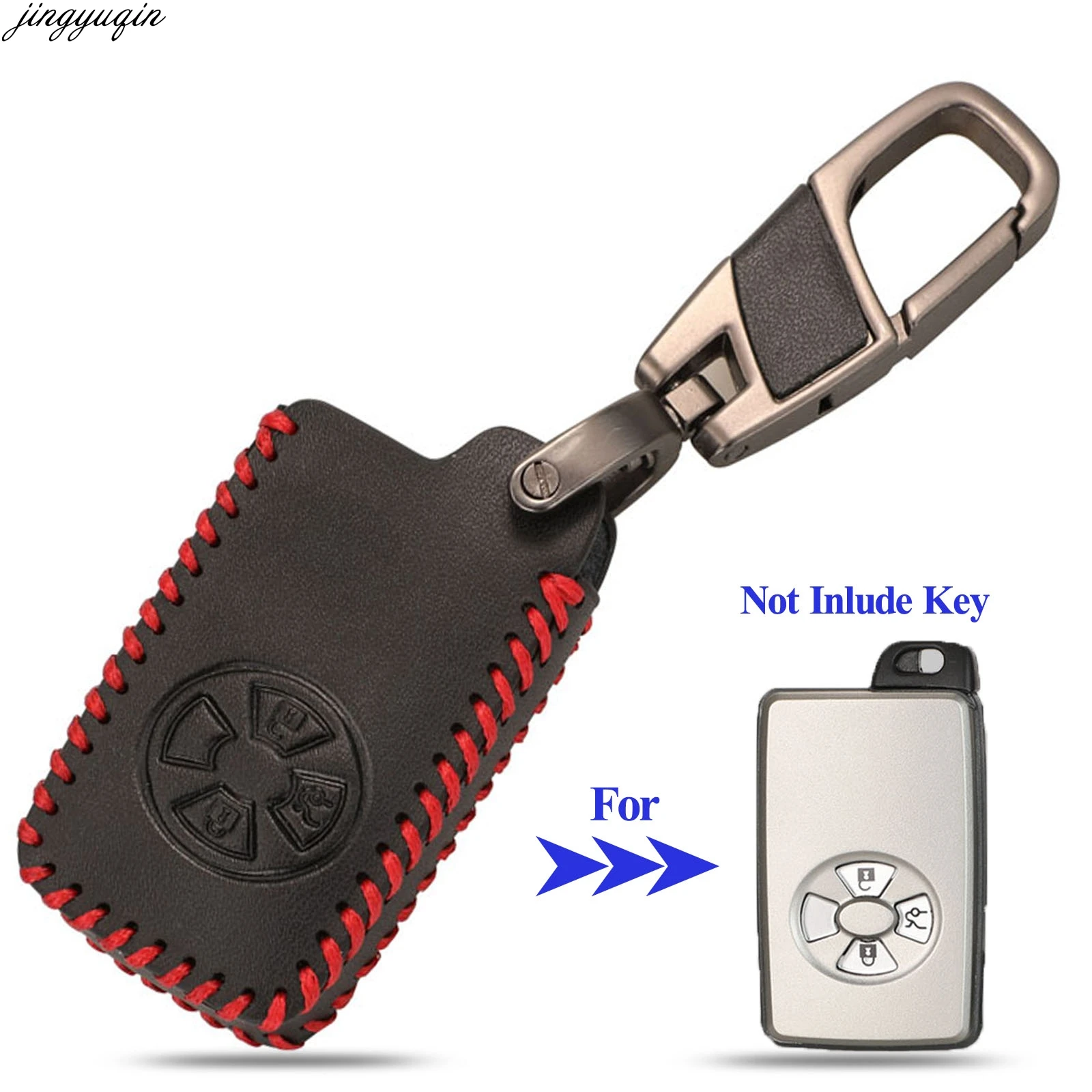 

Jingyuqin Remote Car Leather Key Case Cover For Toyota RAV4 2009 2011 RAV 4 Yaris 2011 3 Buttons Smart Keychain With Key Ring