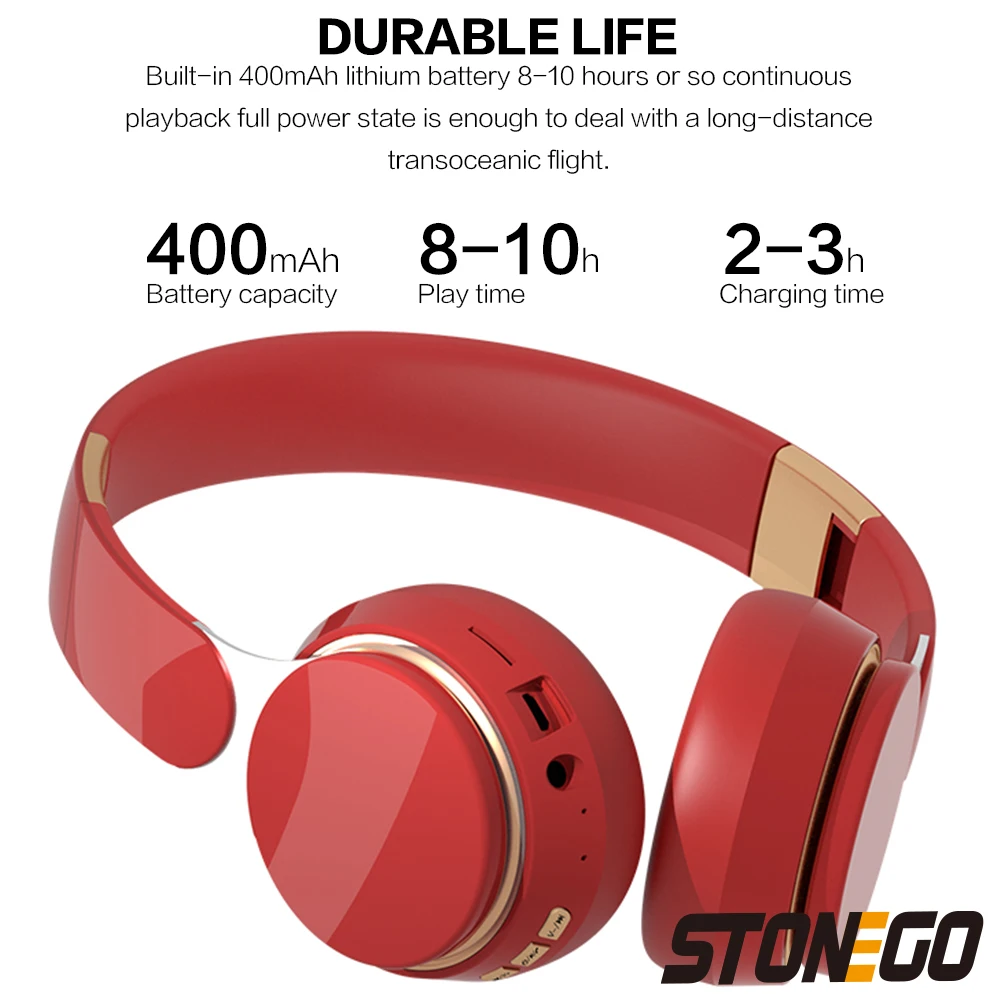 Stonego-fones de Ouvido Estéreo Bluetooth Dobráveis Fone de Ouvido sem Fio Hifi Som de Graves Profundos Microfone hd Orelhas de Couro pu - Image 2