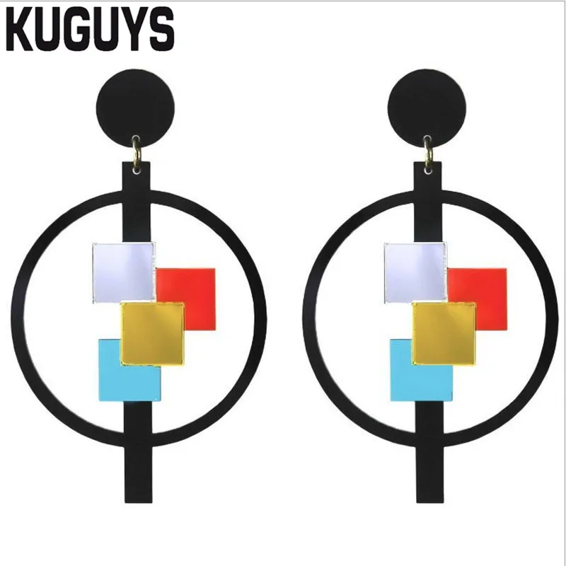 Drop-Earring Trendy Jewelry Womans-Accessories Acrylic Black Colorful KUGUYS Large Womens