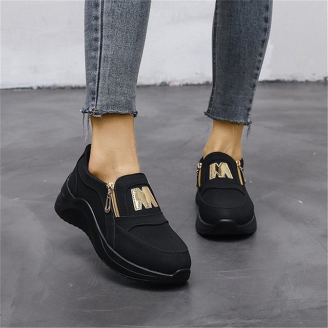Women Flats Platform Shoes Women Elegant Genuine PU Shoes Woman Spring Casual Zipper Flat Shoes Women Non Slip Shoes