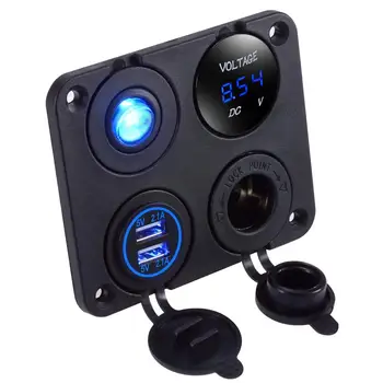 

DIY Dual USB Charger 4.2A Voltmeter 12V Power Outlet ON-OFF Switch Four Function Panel for Car Boat Marine RV Truck Camper