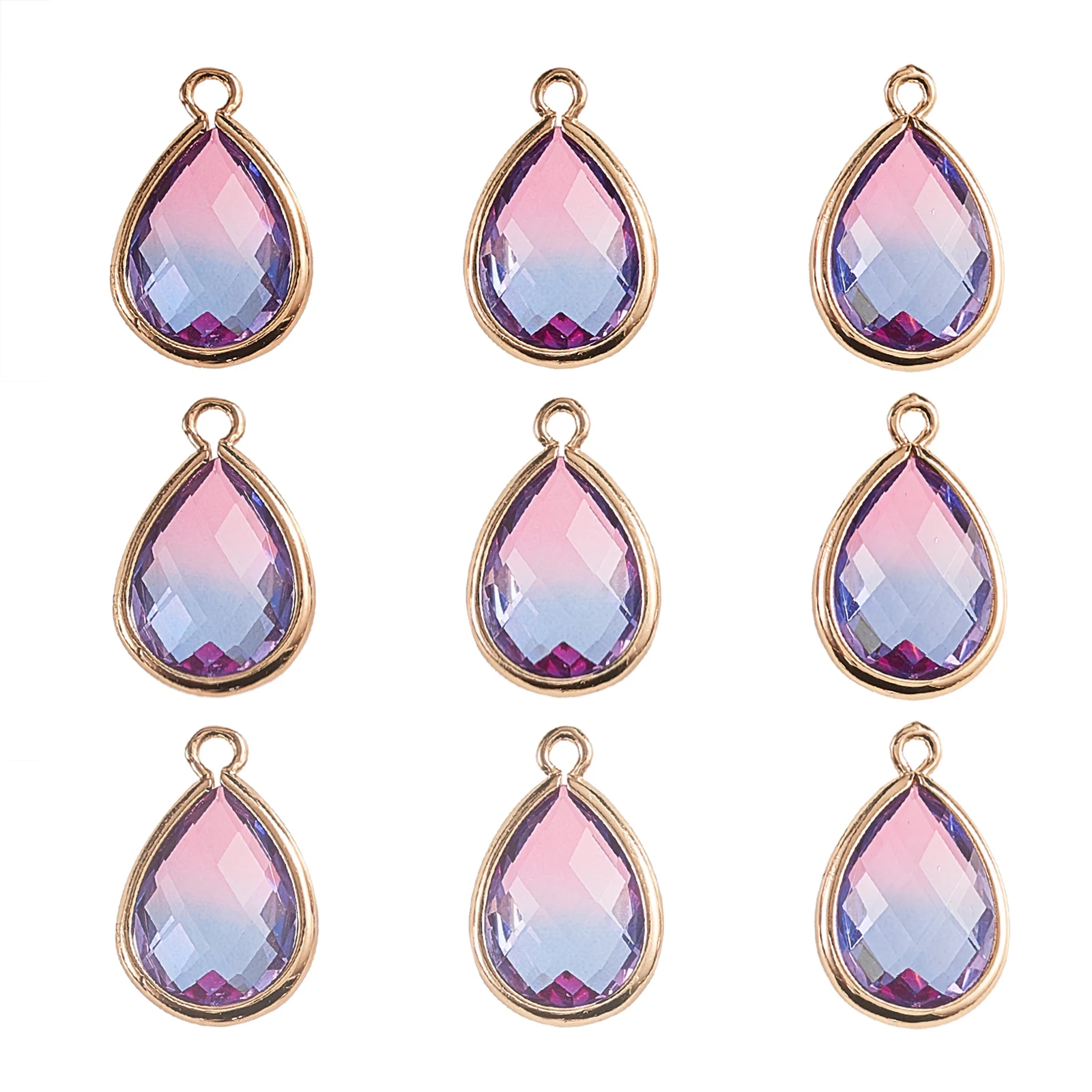 

10Pcs Teardrop Crystal Glass Pendants Charms with Gold Brass Edge Gradient Color for DIY Earrings Bobby Pin Accessories