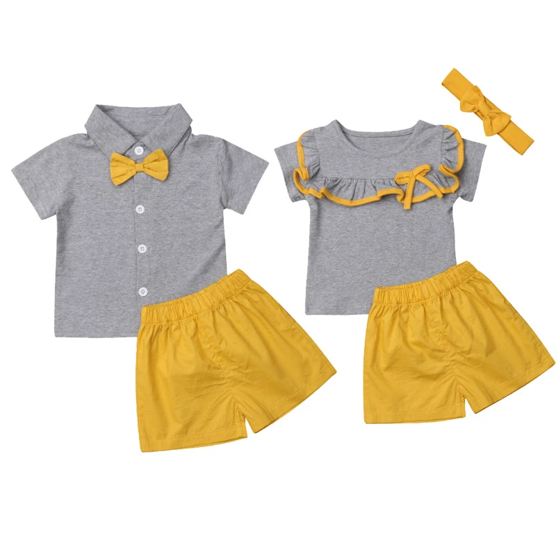 Baby Clothing Set comfotable 2PC Twins Baby Clothes Causal Summer Girls Boy Outfit T-shirt +Shorts Children's Clothing Set 3month- 6 years Kids Costume warm Baby Clothing Set