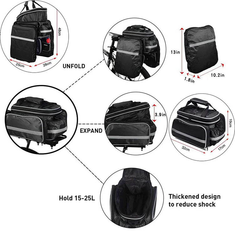 High Capacity Convenient and Practical Waterproof Bicycle Pannier Rear Frame Bag