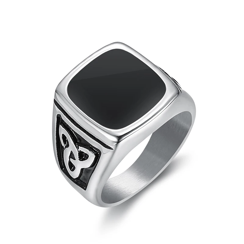 Shengmei серебряное мужское кольцо из нержавеющей стали в стиле панк с квадратным черным камнем мужские ювелирные изделия для модных вечерние SP409