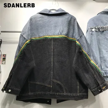 

2020 Spring New Korean-Style Zip Panel Denim Jacket Women's Long-Sleeve Loose-Fit Jacket Top Blue Black Jean Jacket Coat Femme