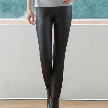 

Women Fashion Faux Leather Skinny Pants High Waist Stretchy Black Summer PU Leather Pants Women High Plus Size Jeggings