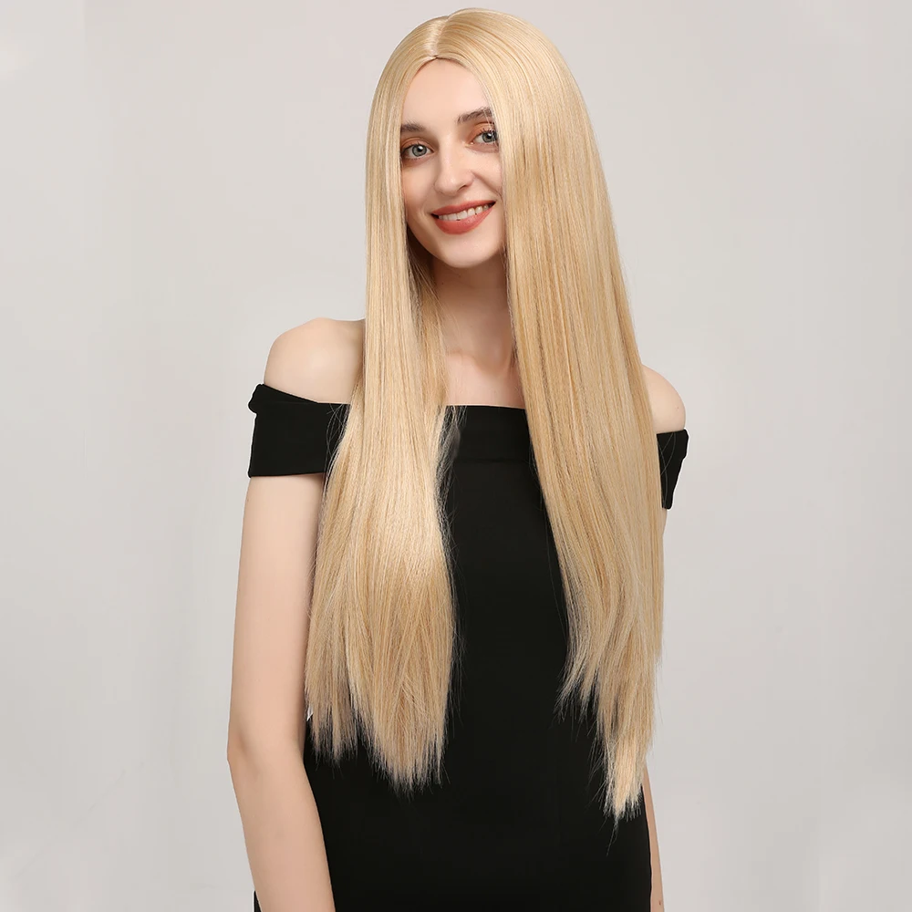 X-TRESS Blonde Colored Synthetic Wigs 28inch Long Straight Machine Wig Cosplay Lolita Wig Heat Resistant Hair For Women