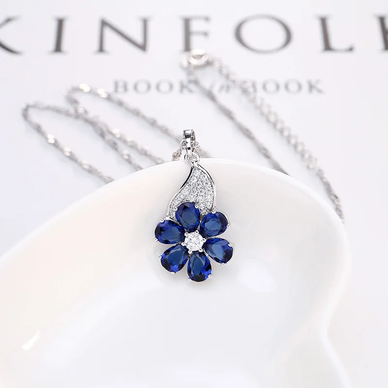 Blue LADYCHIC роскошный синий и зеленый AAA цветок с цирконом Кулон Ожерелья модные кристалл серебряный цвет Свадебные украшения LN1097 - Окраска металла: Blue