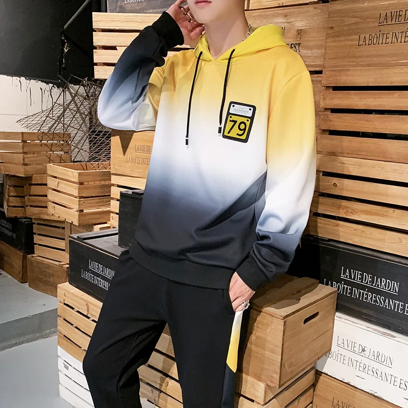 

Hot Selling 2019 Spring And Autumn Hoodie MEN'S Coat Men's Loose-Fit New Style Korean-style Fashion Men Gradient Hooded Coat Stu
