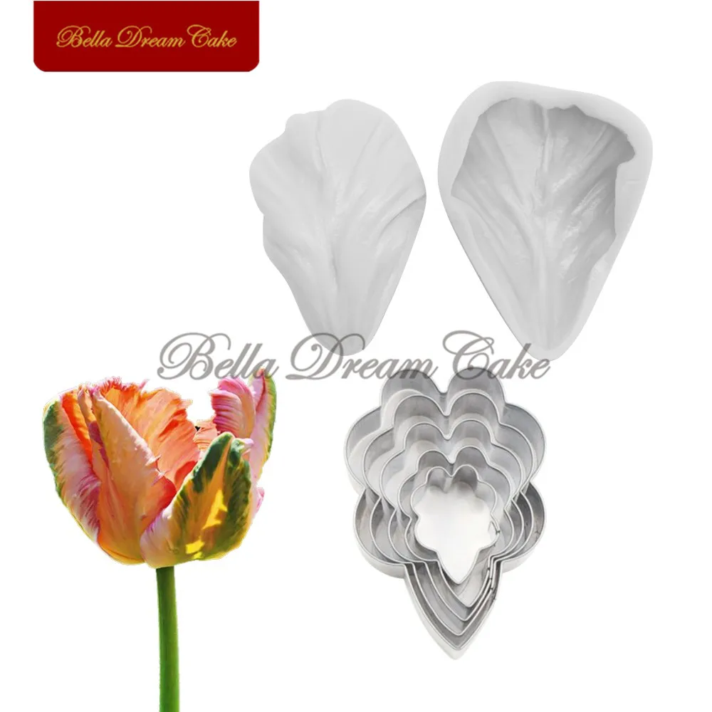 Parrot Tulips Petal Silicone Veiner & Cutter Flower & Stainless Steel Cutter