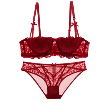 

Sexy Black Lace Small Bust 1/2 Half a Cup Thin Gathering Bra Set Temptation WOMEN'S Underwear