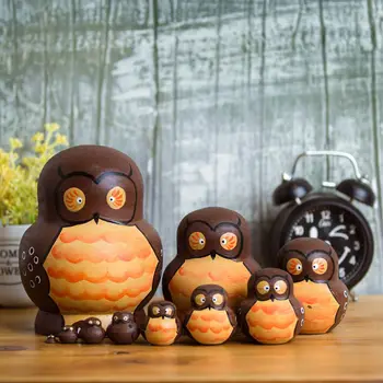 

10pcs Russian Matryoshka Dolls Basswood Creative Owl Nesting Dolls Gift Russian Traditional Feature Ethnic Style DIY Dolls