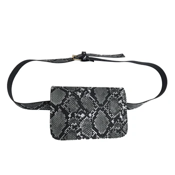 

Snake Print Pu Leather Flap Waist Bag Women Small Leather Serpentine Fanny Pack Fashion Female Belt Bag Dark Grey