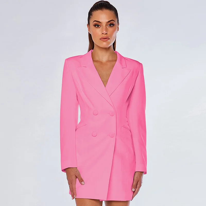 Chicology double breasted elegant office lady blazer dress long sleeve American jacket suit summer autumn women clothing