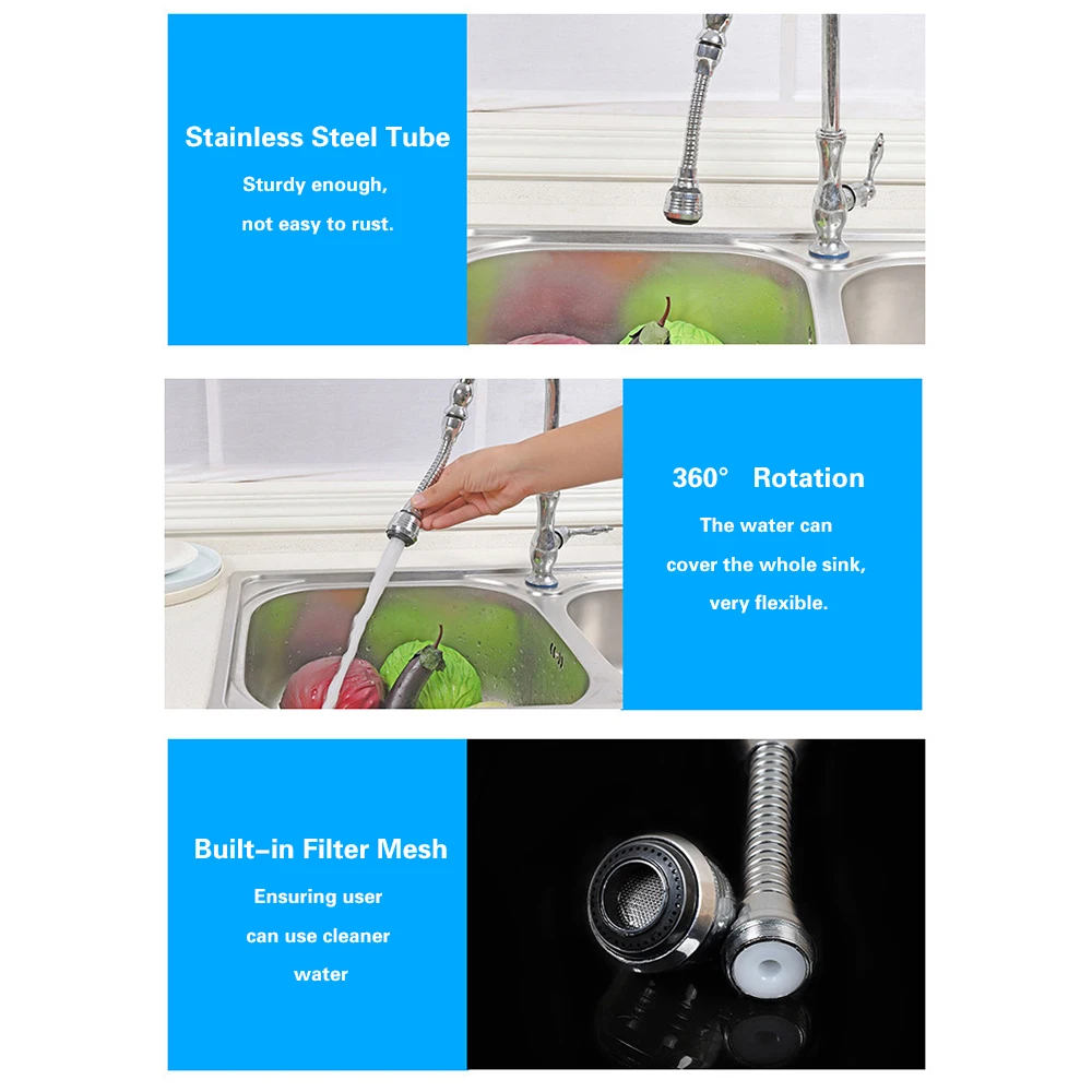 Stainless Steel Rotatable Water Saving Tap Faucet Nozzle Sprayer 360 Degree Swivel Faucet Extender Diffuser Kitchen Accessories