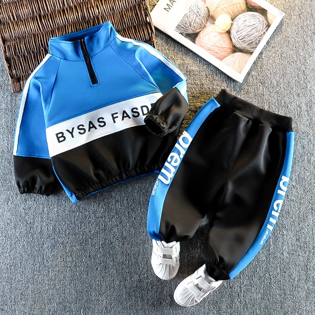 Fashion Children Clothing Spring Autumn Baby Girl Clothes Set Boys Cotton Jacket Pants 2 Pieces Toddler Costume Kids Tracksuits KSB zimu F Blue