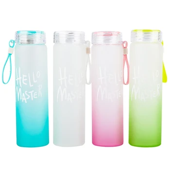 

4Pcs 480Ml Colorful Gradient Frosted Heat-Resistant Glass Bottle Portable Rope Kid Drinkware Outdoor Leak Proof Seal Mug