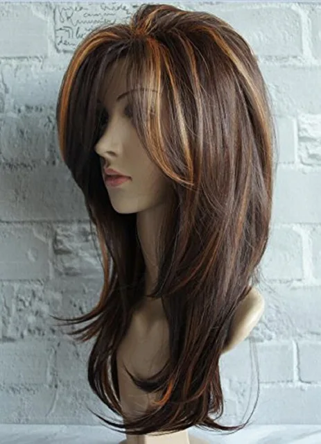 WHIMSICAL W Long Natural Wave  Wigs For Women Ombre Brown Mixed Color Heat Resistant Hair Synthetic Wig 6
