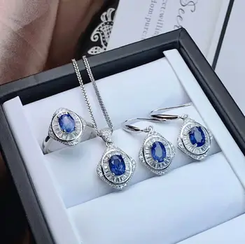 

MEIBAPJ NATURAL SRI LANKA SAPPHIRE GEMSTONE SWEET JEWELRY SET 925 STERLING SILVER 3 PIECES SIUT FINE WEDDING JEWELRY FOR WOMEN
