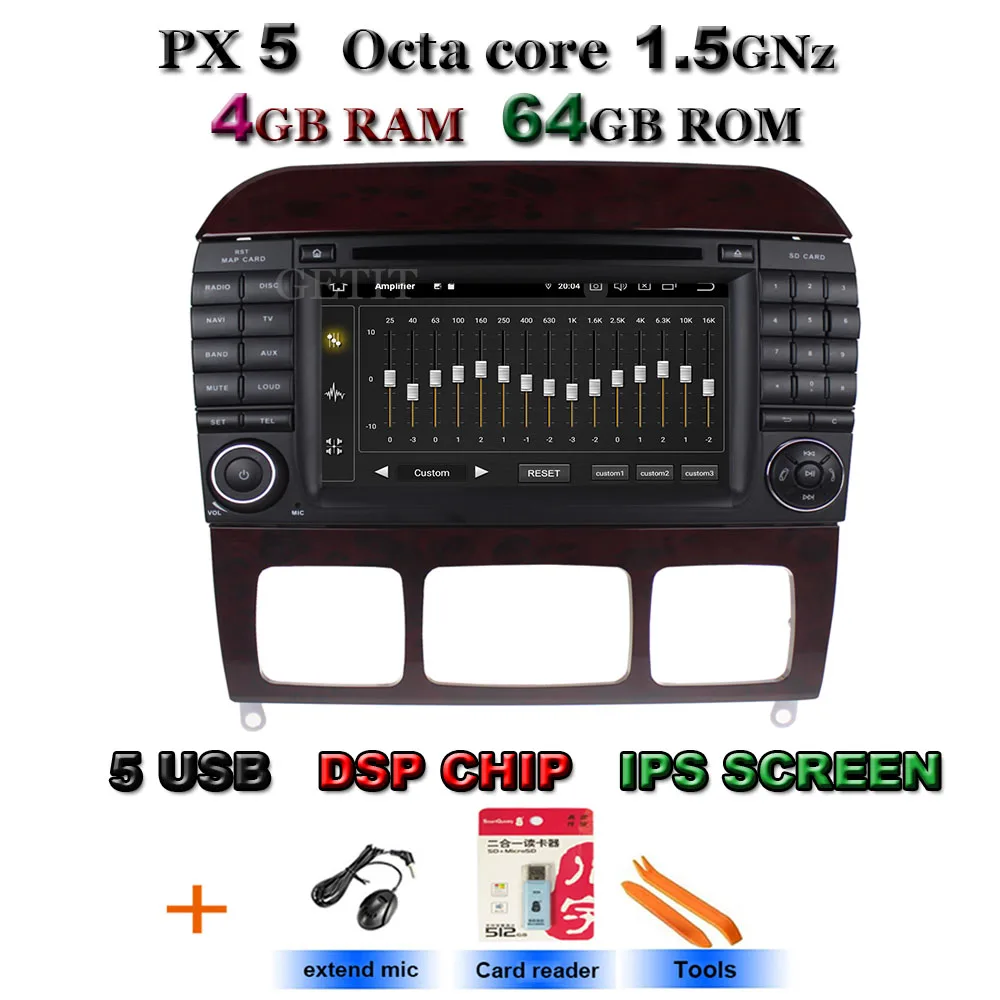 Ips Android 9,0 4G 64G Автомобильный dvd-плеер для Mercedes Benz W215 W220/S280/S320/S350/S400/S430 gps радио - Цвет: PX5 Standard