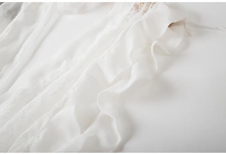 Кружевная женская сексуальная ночная рубашка с открытой спиной и рюшами, новинка, глубокий v-образный вырез, прозрачная, открытая, с бантом, Женское ночное платье, белое, мини, женская одежда для сна