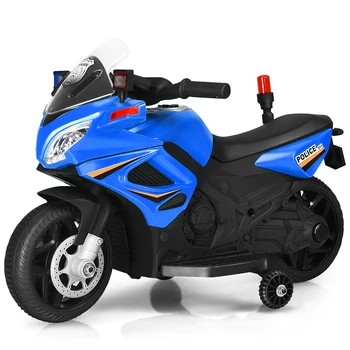 

6V Kids Ride On Police Motorcycle 4-Wheel Electric Toy w/Training Wheels Blue