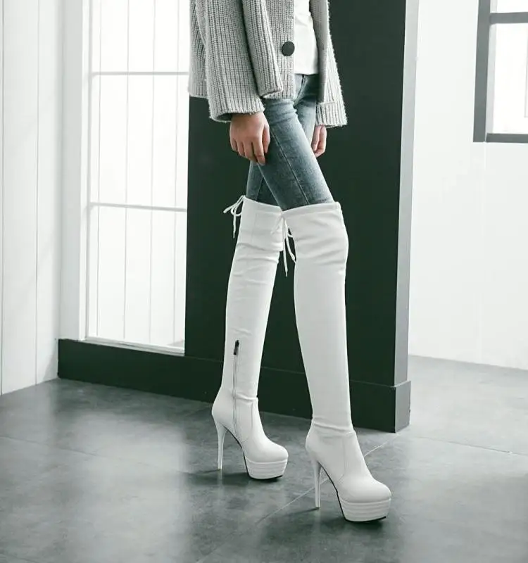 

Thigh High Boots Platform Womens Shoes Over The Knee Winter Women Heel Black White Sock Brown Woman Ladies Long Fashion Size 42