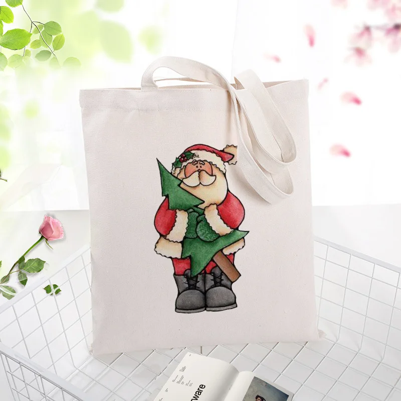 Праздничная подарочная сумка, Рождественская Холщовая Сумка-тоут, пользовательская печать логотипа, ежедневное использование текста, сделай сам, эко многоразовая хозяйственная сумка, рециркулирующая сумка