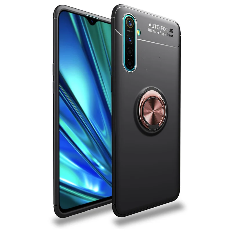 Black rose gold Для OPPO Realme XT Чехол Мягкий ТПУ силиконовый металлический палец кольцо матовая задняя крышка для Realme XT чехол противоударный funda - Цвет: Black rose gold
