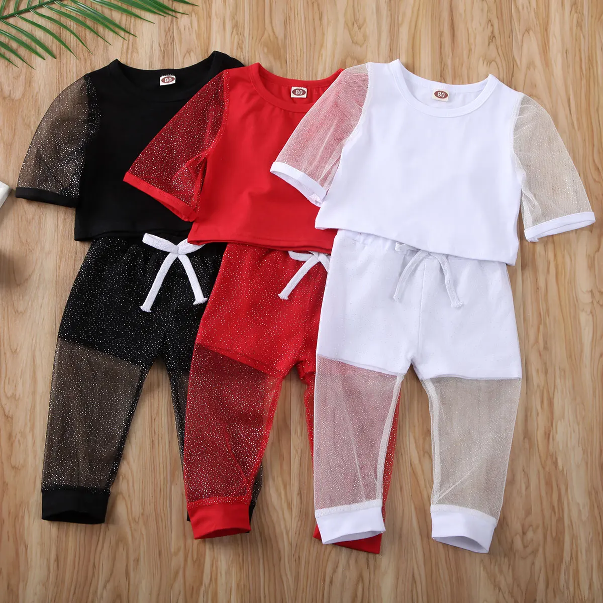 

Summer Toddler Baby Girl Kid Lace Tops Pants Sets Formal Party Mesh Clothes Novelty Set Clothing
