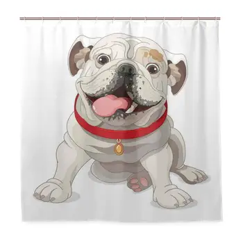 

Unique Shower Curtain Happy Puppy with Red Collar Domestic Pure Breed Animal Illustration Eco-Friendly with 12 Hooks in Bathroom