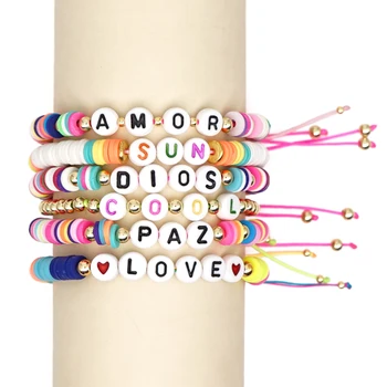 

GRAPES Heishi Beads Bracelets For Women Summer Bracelet 2020 Letter Custom Pulseras Rainbow Boho Multicolor Handmade Jewelry