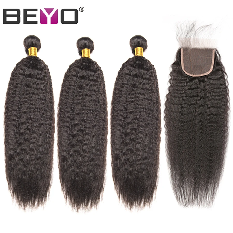 

Kinky Straight Hair Bundles With Closure Peruvian Human Hair Bundles With Closure Beyo Non Remy Hair Weave