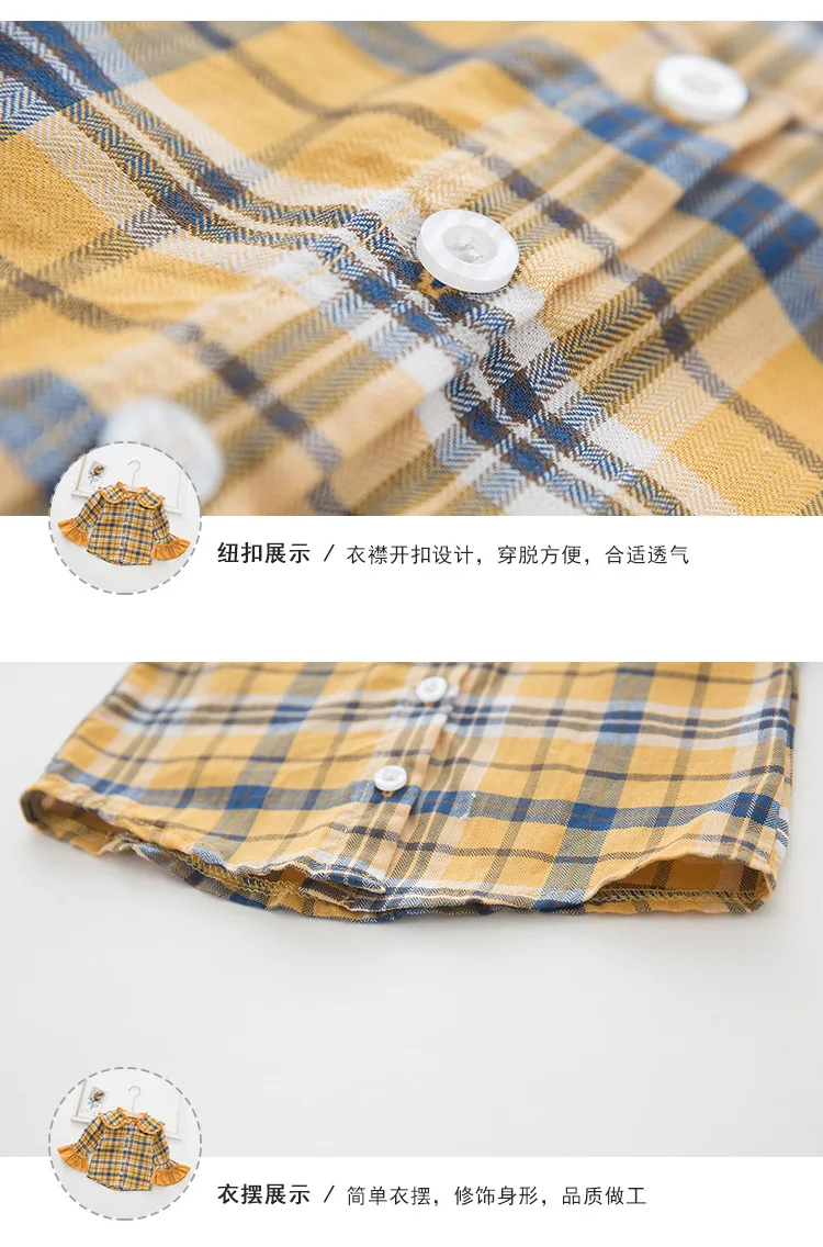 Baby Girl Flare Sleeve Shirt Toddler Infant Autumn New Kids Girls Long Sleeve Plaid Blouse Children's Cotton Top Tee Girl Blouse
