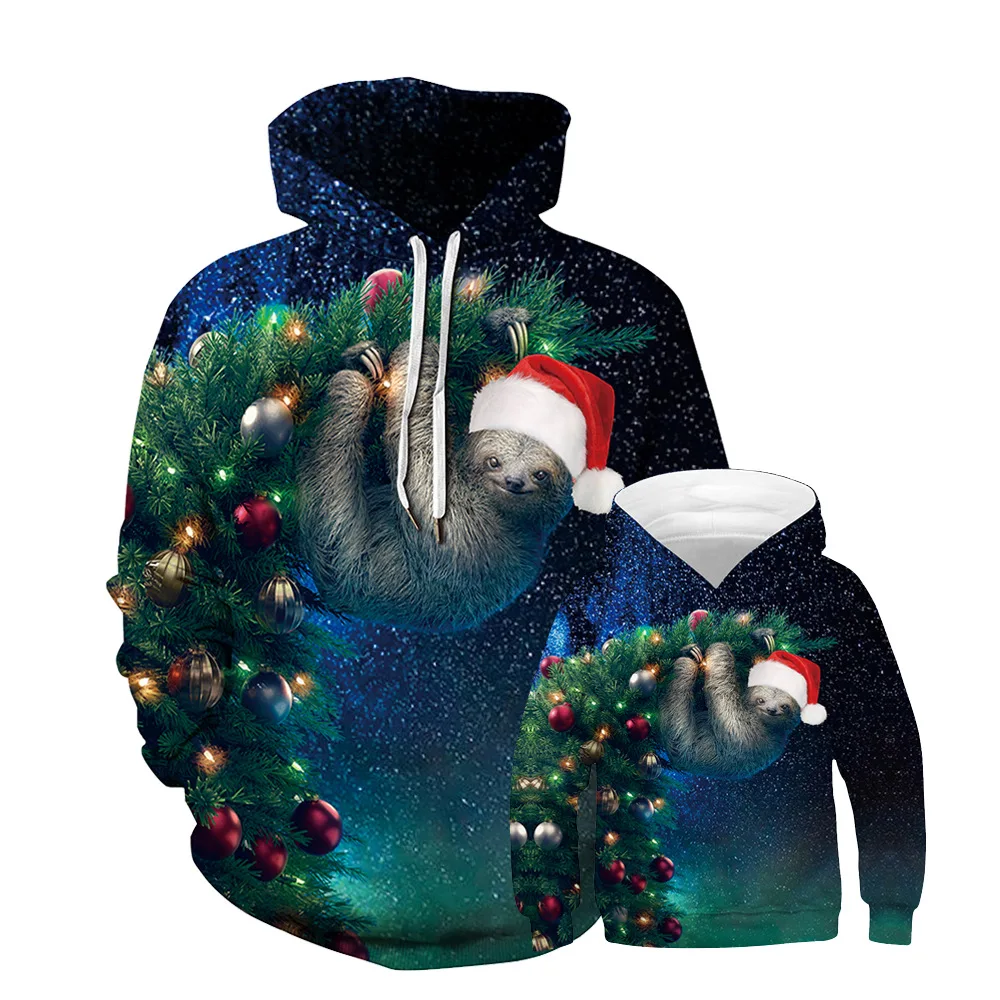 Одинаковая одежда для папы и дочки и сына; рождественские пижамы для всей семьи; свитер для папы и мальчика; толстовки с капюшоном; одежда с объемным принтом оленя