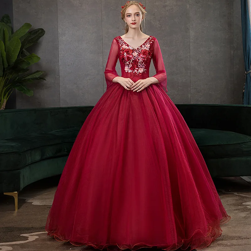 Бальное платье с рукавом 3/4 бордовые платья Quinceanera Vestido De quadinera Festa 15 милые 16 Платья