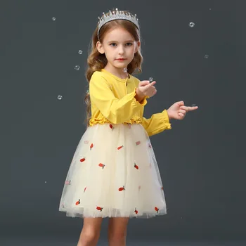 

Spring Autumn dresses Long Sleeve Kids Casual Embroidery Mesh Cotton Children's Clothes Round Neck Stitching Princess Dress 2020