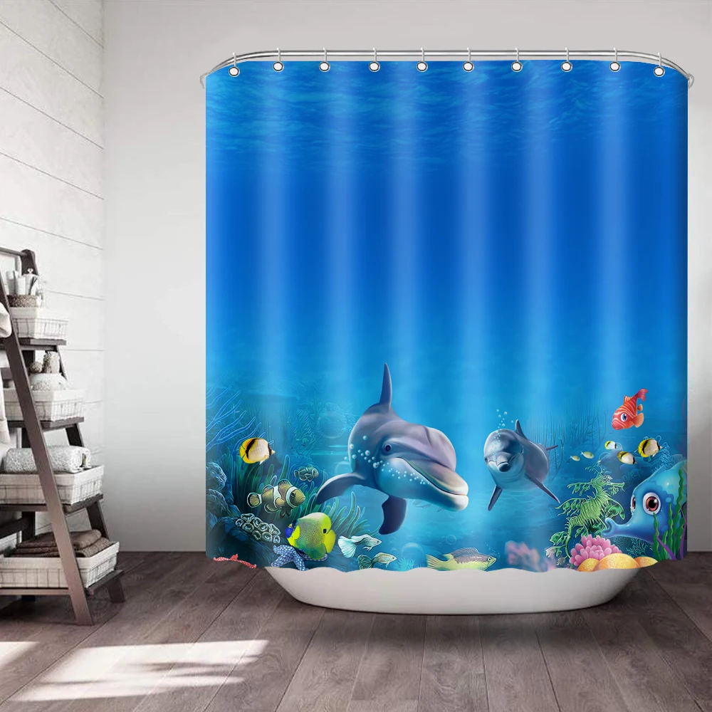

MTMETY Blue Underwater World Shower Curtain Printing Quick Drying Waterproof Bathroom Polyester Shower Curtain With 12 Hooks