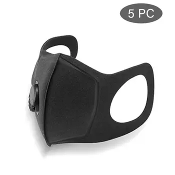 

5pcs Black Sponge Mask with Breathing Valve Washable Dustproof Air Mask Protective Mouth Mask For Adults