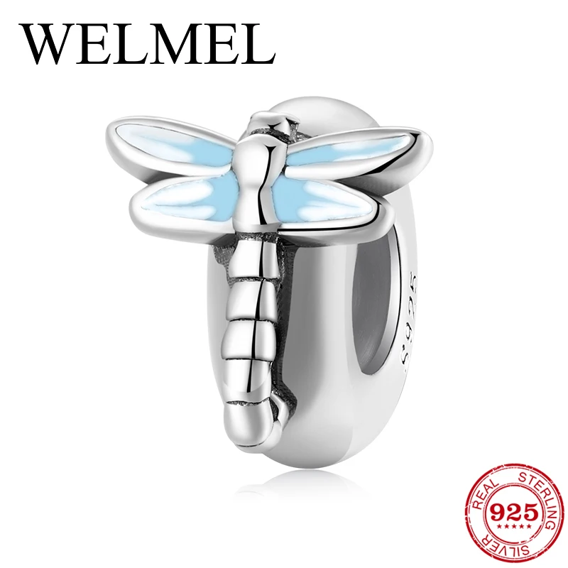 

Hot fashion 925 Sterling Silver Blue Enamel Dragonfly Stopper spacer Beads fit Pandora Bracelets Making
