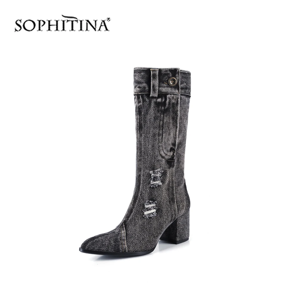 SOPHITINA/ковбойские женские ботинки; модная дизайнерская Удобная пикантная обувь с острым носком на квадратном каблуке; Лидер продаж; новые ботинки ручной работы; PO329