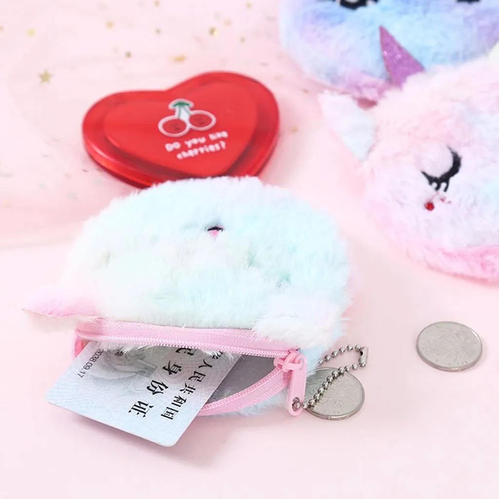 Модный плюшевый Кошелек для монет Kawaii с рисунком кота, женская детская плюшевая сумка для ключей, держатель для денег, повседневный клатч, сумочка, держатель для монет
