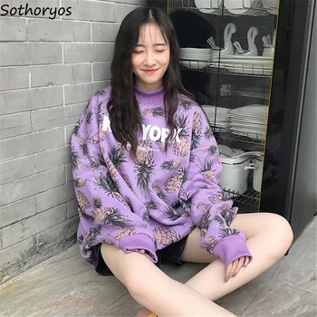 

Hoodies Women Printed Korean Style All-match Loose Cute Elegant Harajuku Womens Leisure Sweatshirts Hip Hop Streetwear Female
